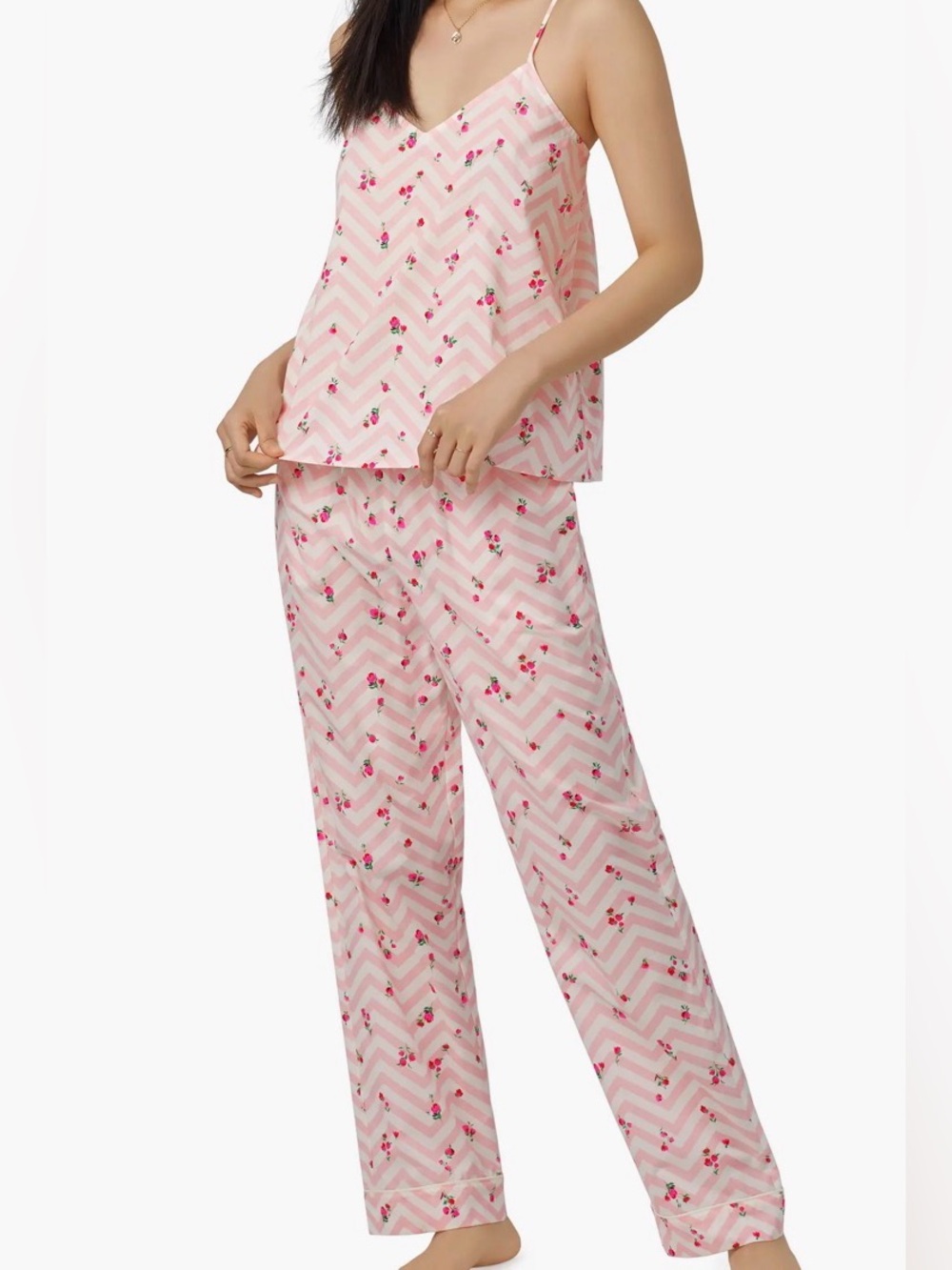 BedHead PJS Pink Rose Chevron Print Organic Cotton Pajamas Set Women’s Size XS